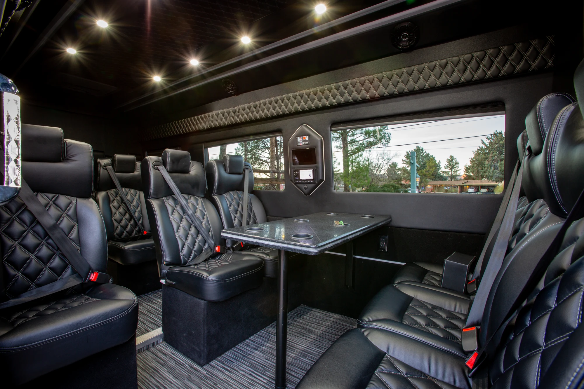 Executive Sprinter cabin with ambient lighting and premium seating