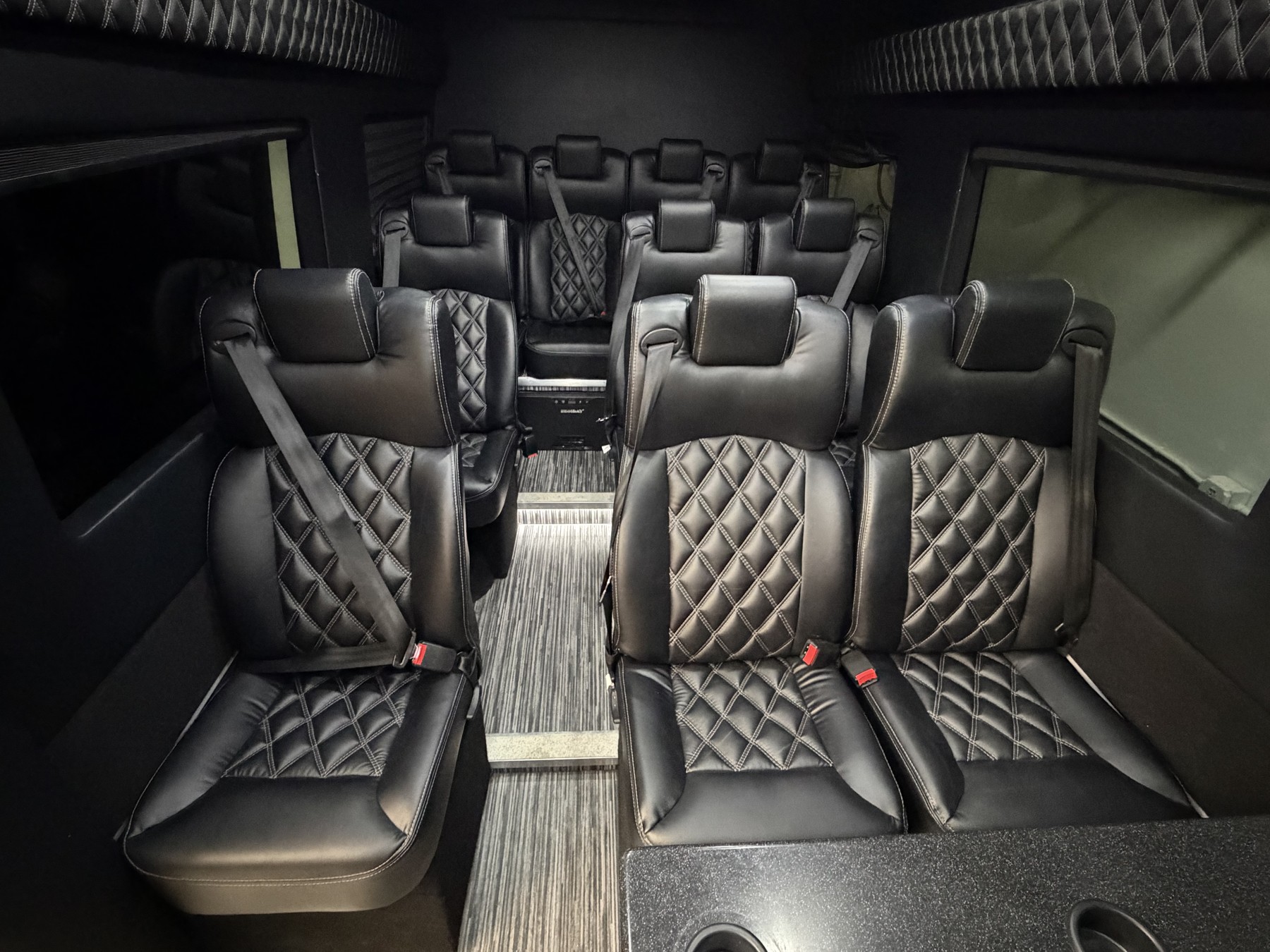 Quilted individual passenger seats inside the Rova Sedona Mercedes-Benz Sprinter